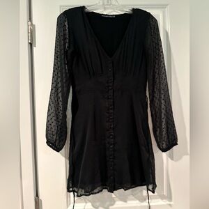 Abercrombie and Fitch Black Dot Dress. Buttons Up the Front Mesh Sleeves Size XS